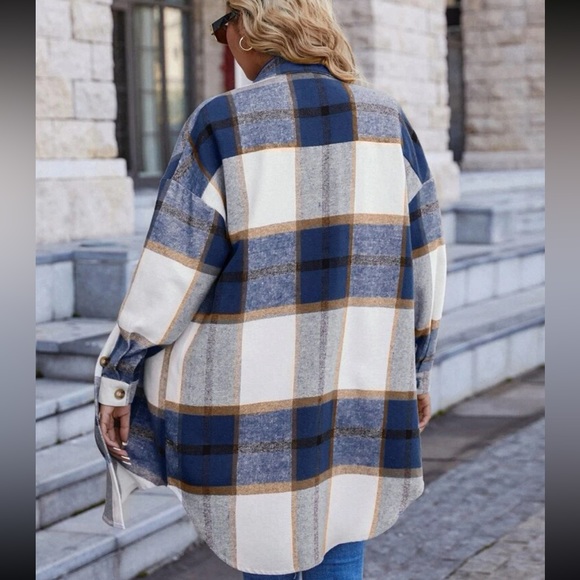 Classic Elegant Plaid Button Up Drop Shoulder  Shirt Top - Picture 3 of 6